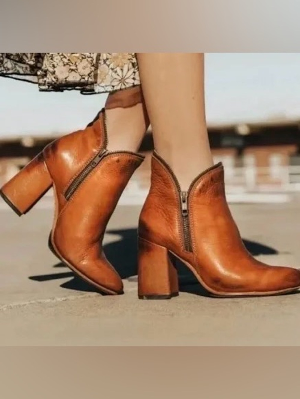 Freebird by Steven Jalessa Boot Cognac Distressed Leather Ankle Boots Size  8